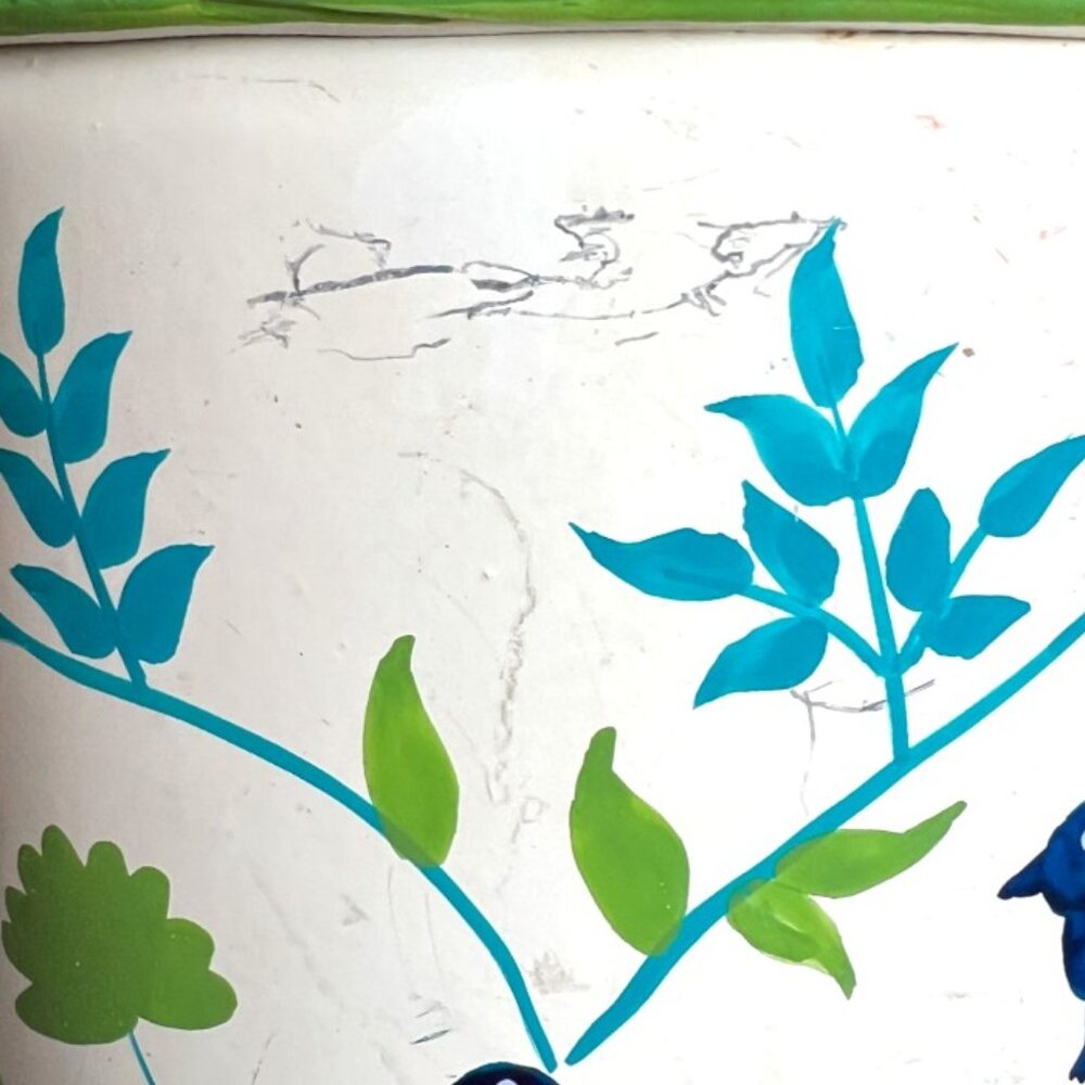 Vtg Enameled Steel Watering Can Bluebird Garden Handpainted Double-Sided India - Picture 6 of 16
